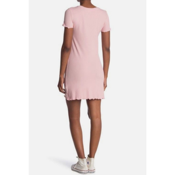 Elodie Waffle Knit Lettuce Hem Short Sleeve Dress - Picture 8 of 8